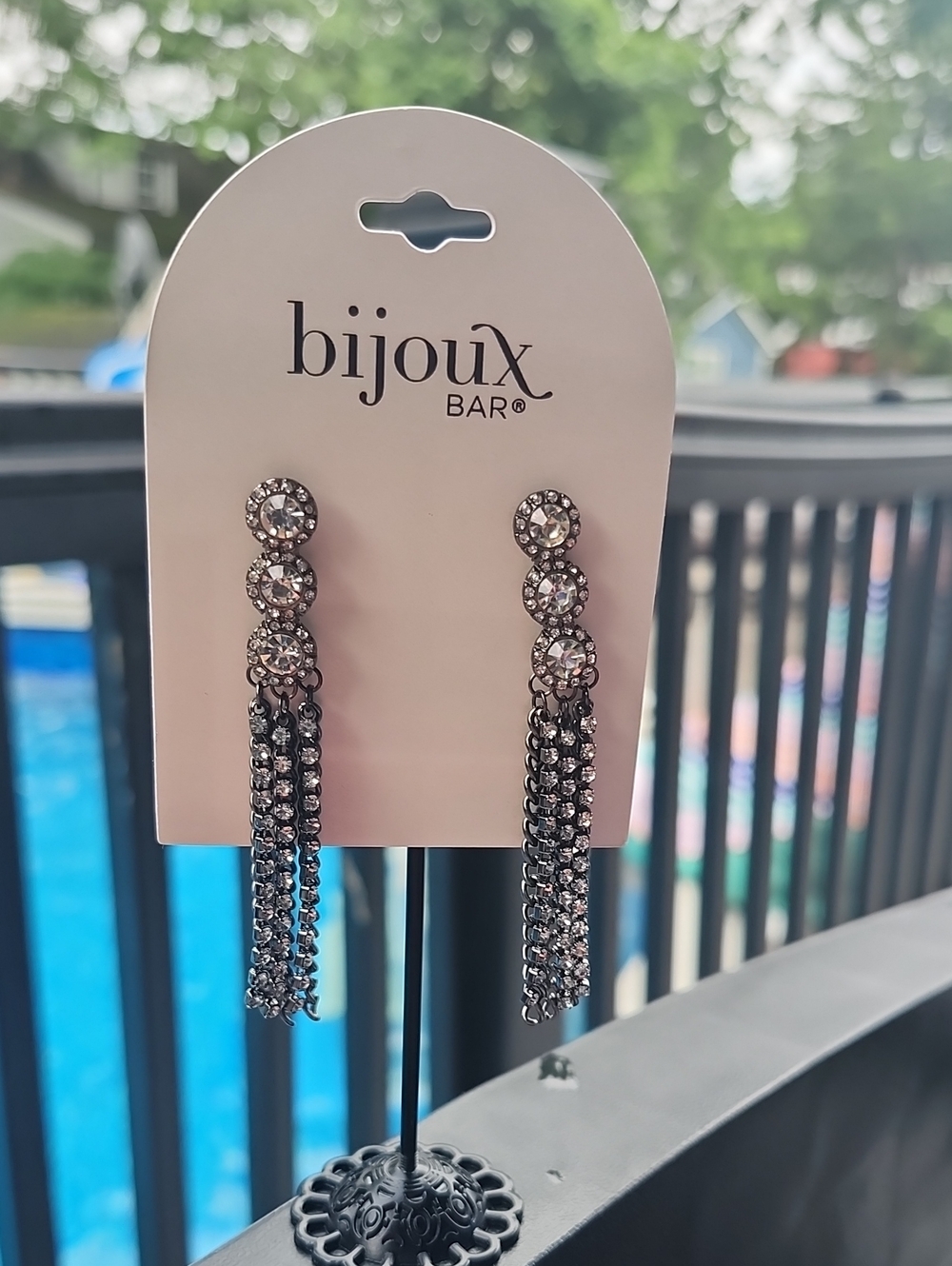 Bijoux Bar Silver Crystal Drop Chain Earrings